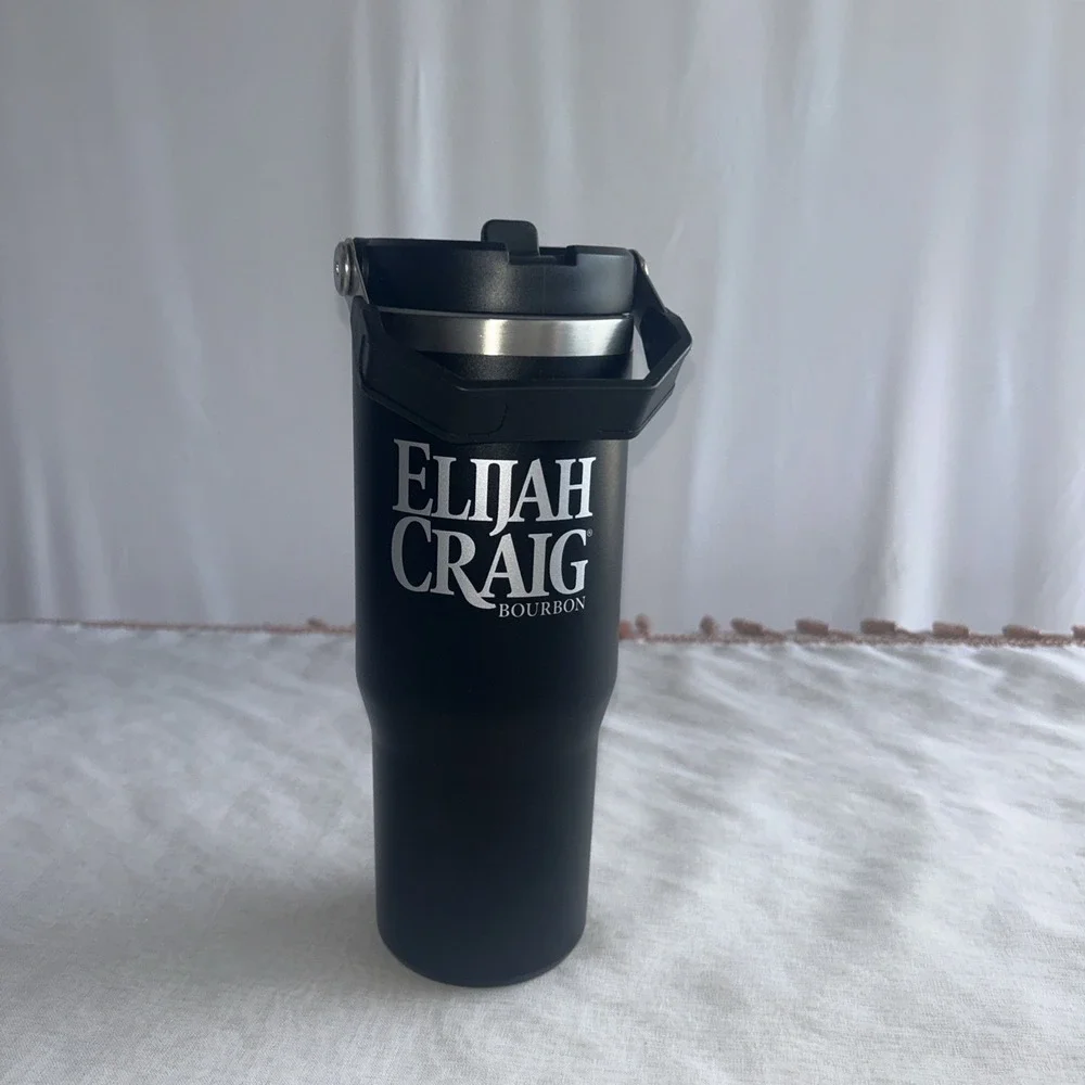 Elijah Craig -‎ Black Stainless Steel Tumbler with Flip Straw and Handle 32 oz